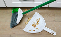 Broom and dustpan on wood floor