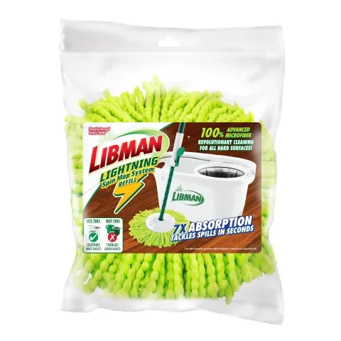 Lime green mop head in plastic packaging