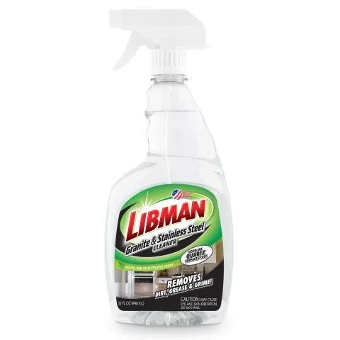 Granite and stainless steel cleaning agent in a plastic bottle